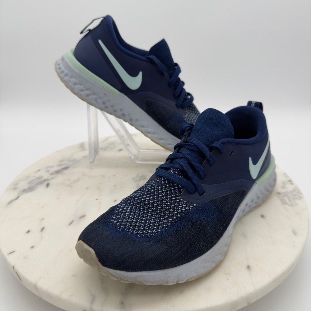 Nike Odyssey React Flyknit 2 Running Shoes Womens 7.5 Navy Blue Mint AH1016‎ 400